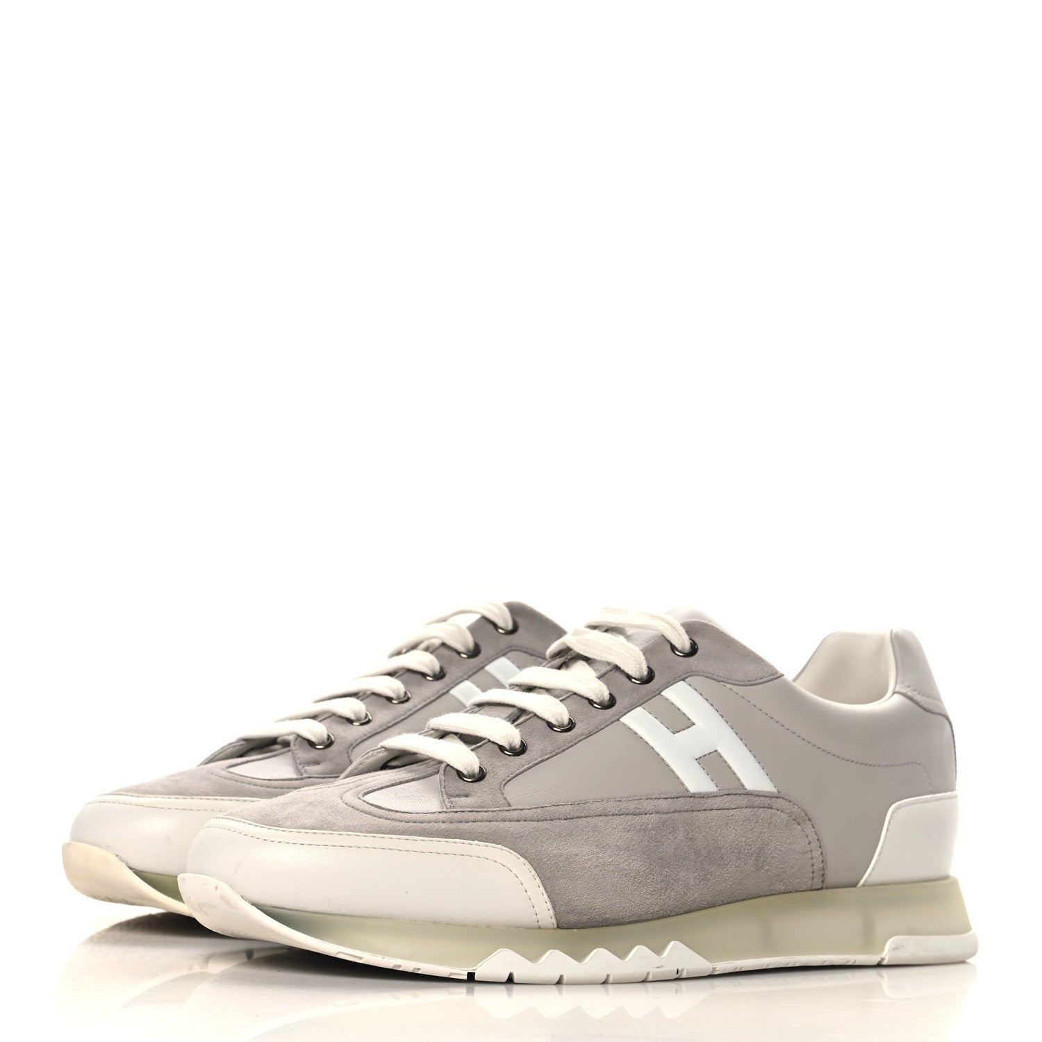 Hermes Suede Goatskin Mens Trail Sneakers 44.5 Gris White 4 of 9