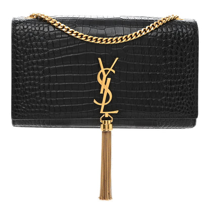 Saint Laurent Calfskin Crocodile Embossed Medium Classic Monogram Kate Tassel Satchel Black 1 of 9