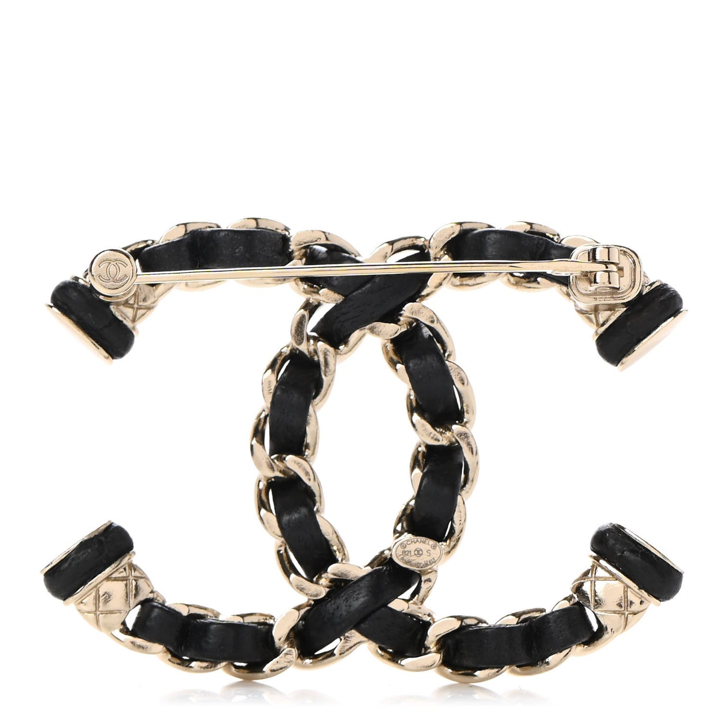 Lambskin Chain CC Brooch Black Gold