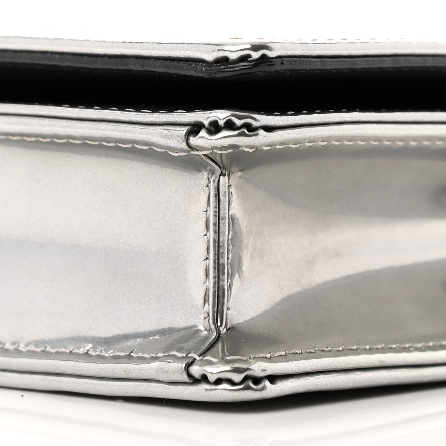 Christian Dior Metallic Patent Micro-Cannage Diorama Wallet on Chain Pouch Silver 10 of 10
