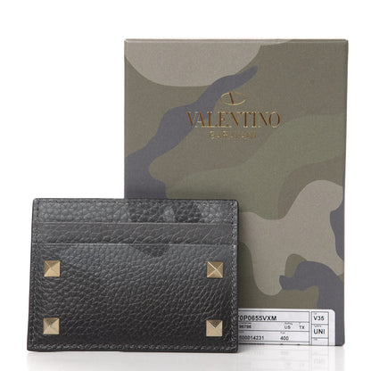 Valentino Garavani Pebbled Calfskin Rockstud Camouflage Card Holder Black Grey 8 of 8
