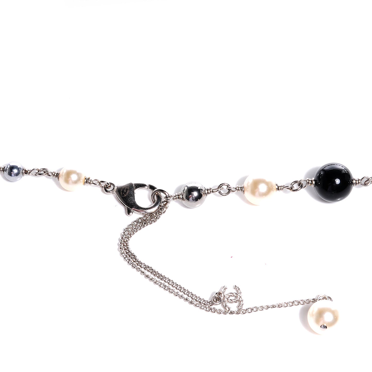 Pearl Beaded CC Long Necklace Black