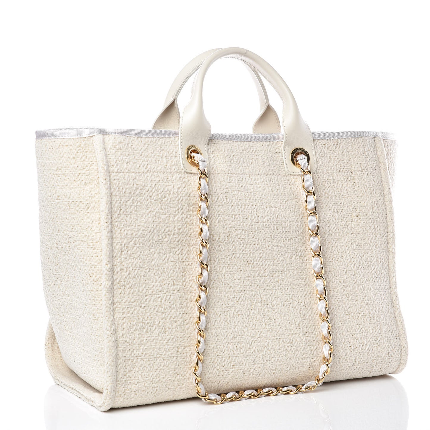 Lurex Boucle Medium Deauville Tote White