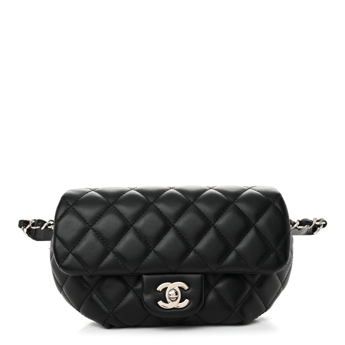 Calfskin Quilted CC Uniform Flap Belt Bag Black