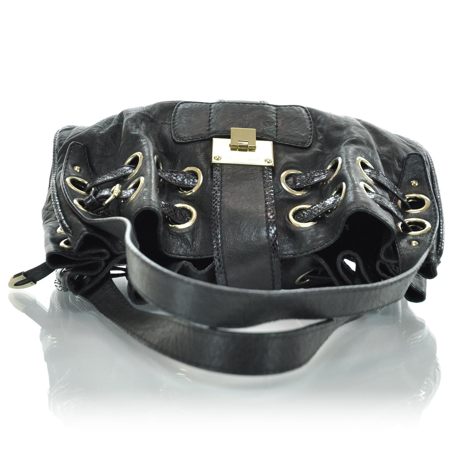 Biker Leather Elaphe Snakeskin Trim Ramona Black