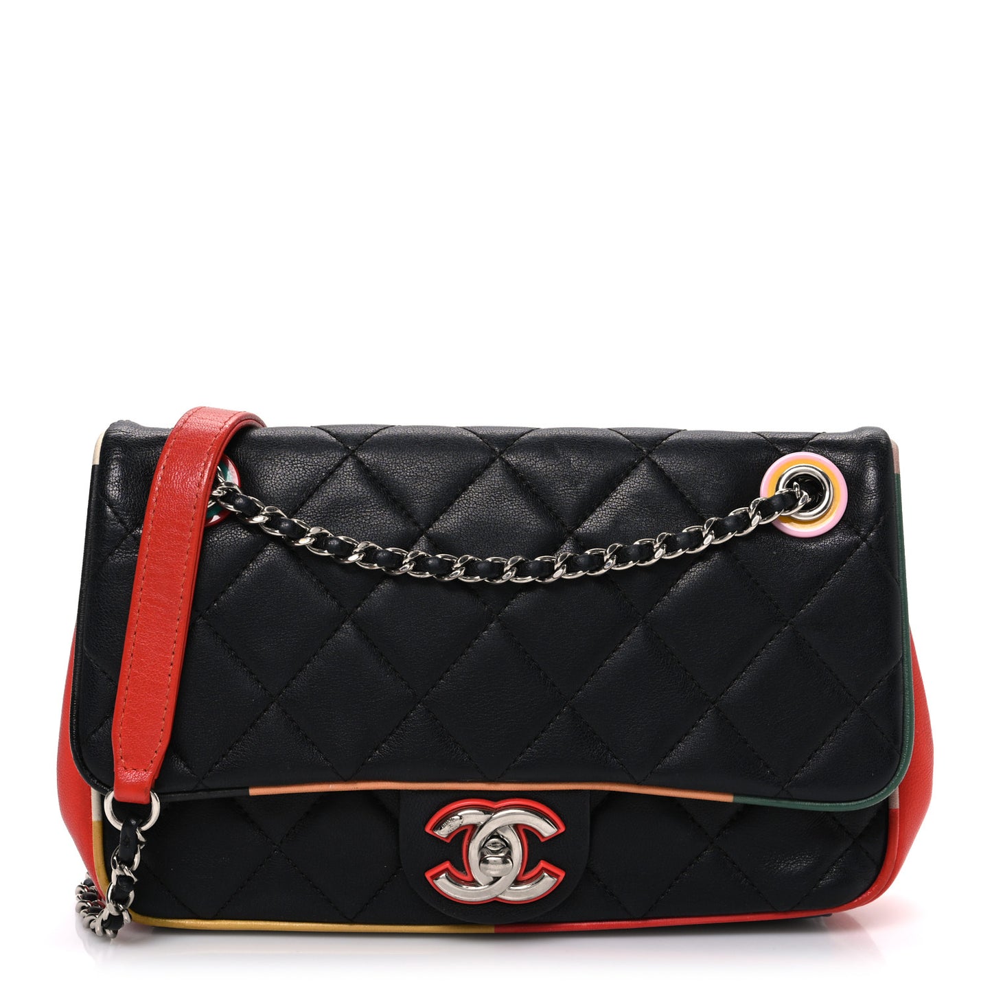 Lambskin Plexiglass Quilted Small Cuba Color Flap Black Multicolor