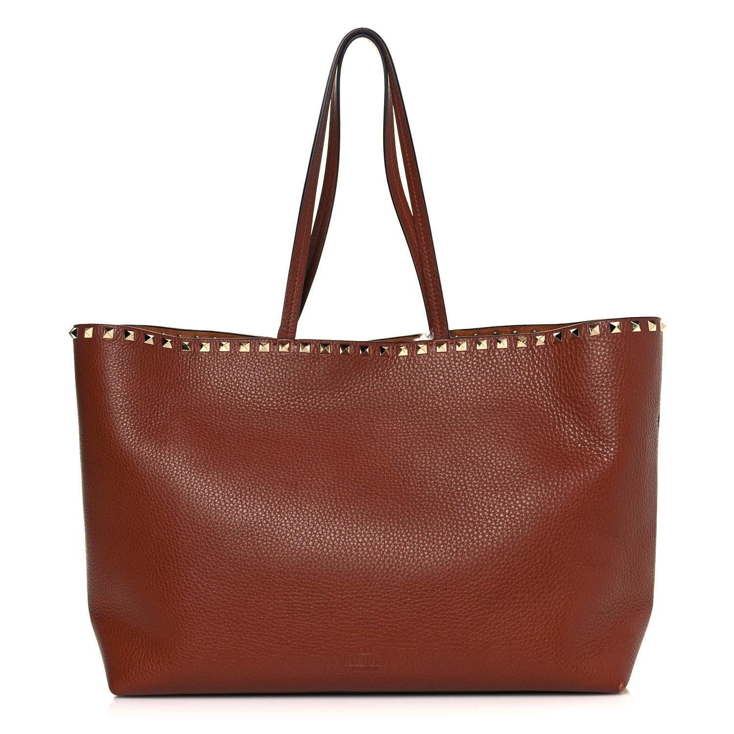 Valentino Garavani Grained Calfskin Rockstud Shoulder Tote Bright Cognac 1 of 14