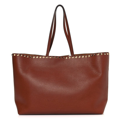 Valentino Garavani Grained Calfskin Rockstud Shoulder Tote Bright Cognac 1 of 14