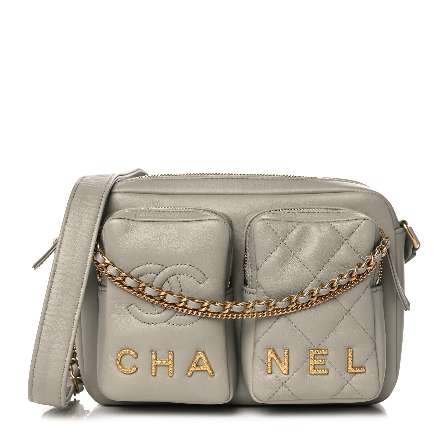 Chanel Calfskin Quilted Small Camera Case Grey 1 of 10