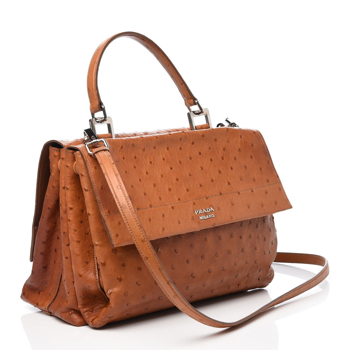 Ostrich Convertible Top Handle Tote Cognac