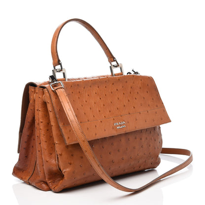 Prada Ostrich Convertible Top Handle Tote Cognac 5 of 10