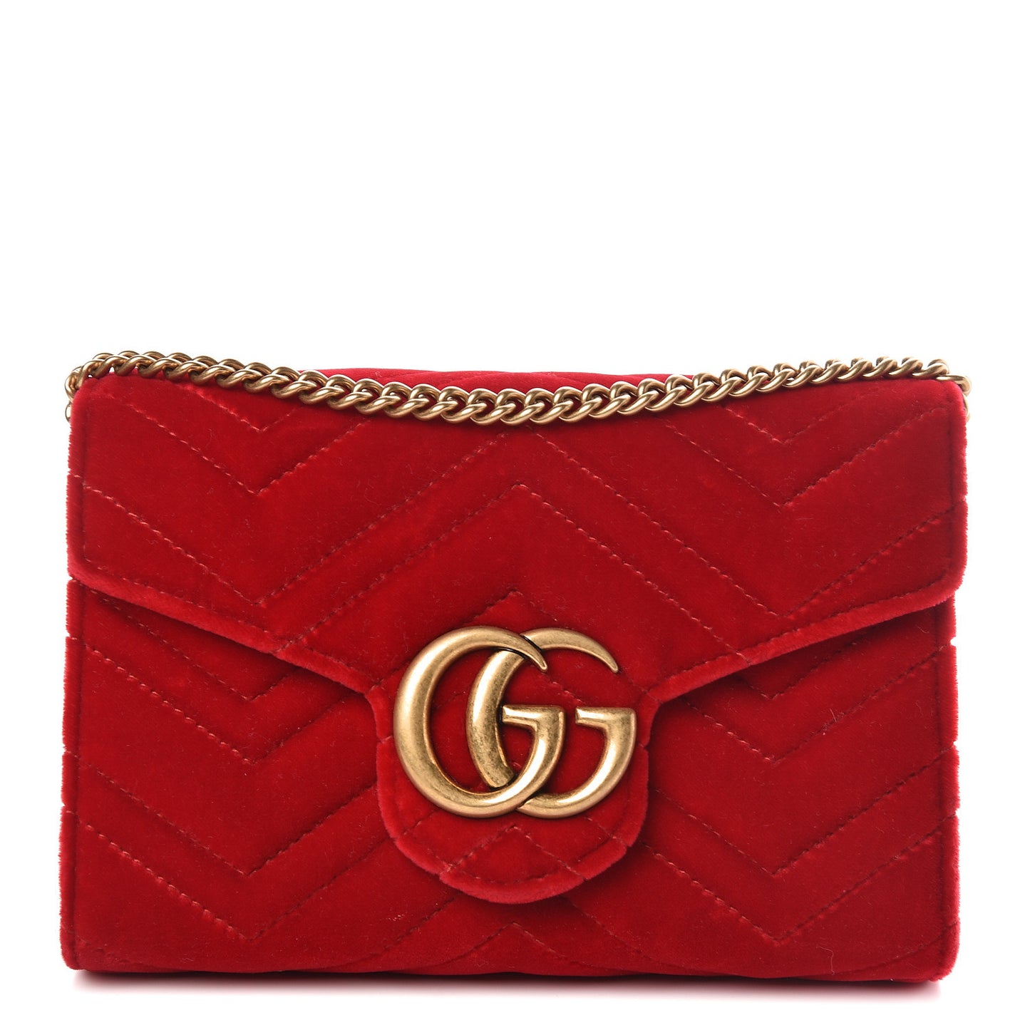 Velvet Matelasse GG Marmont Chain Wallet Hibiscus Red