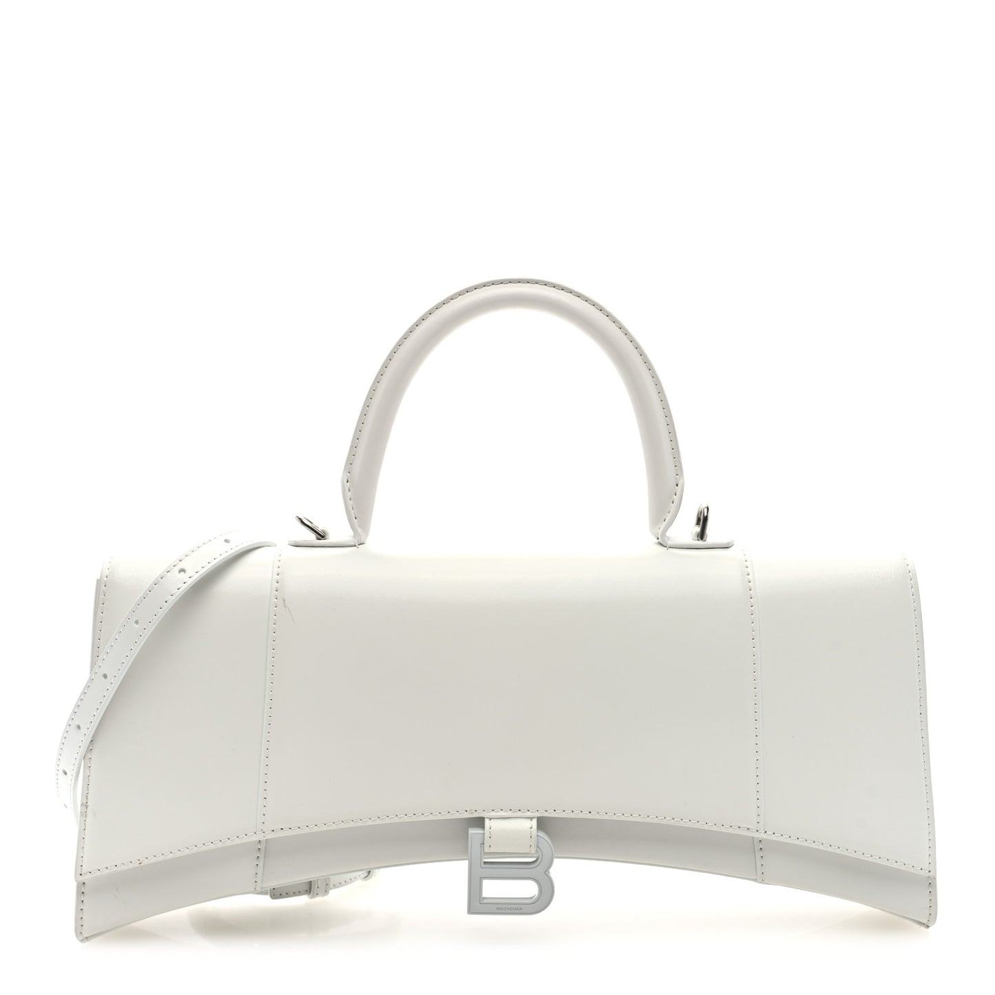 Shiny Box Calfskin Tonal B Hourglass Stretch Top Handle Bag White