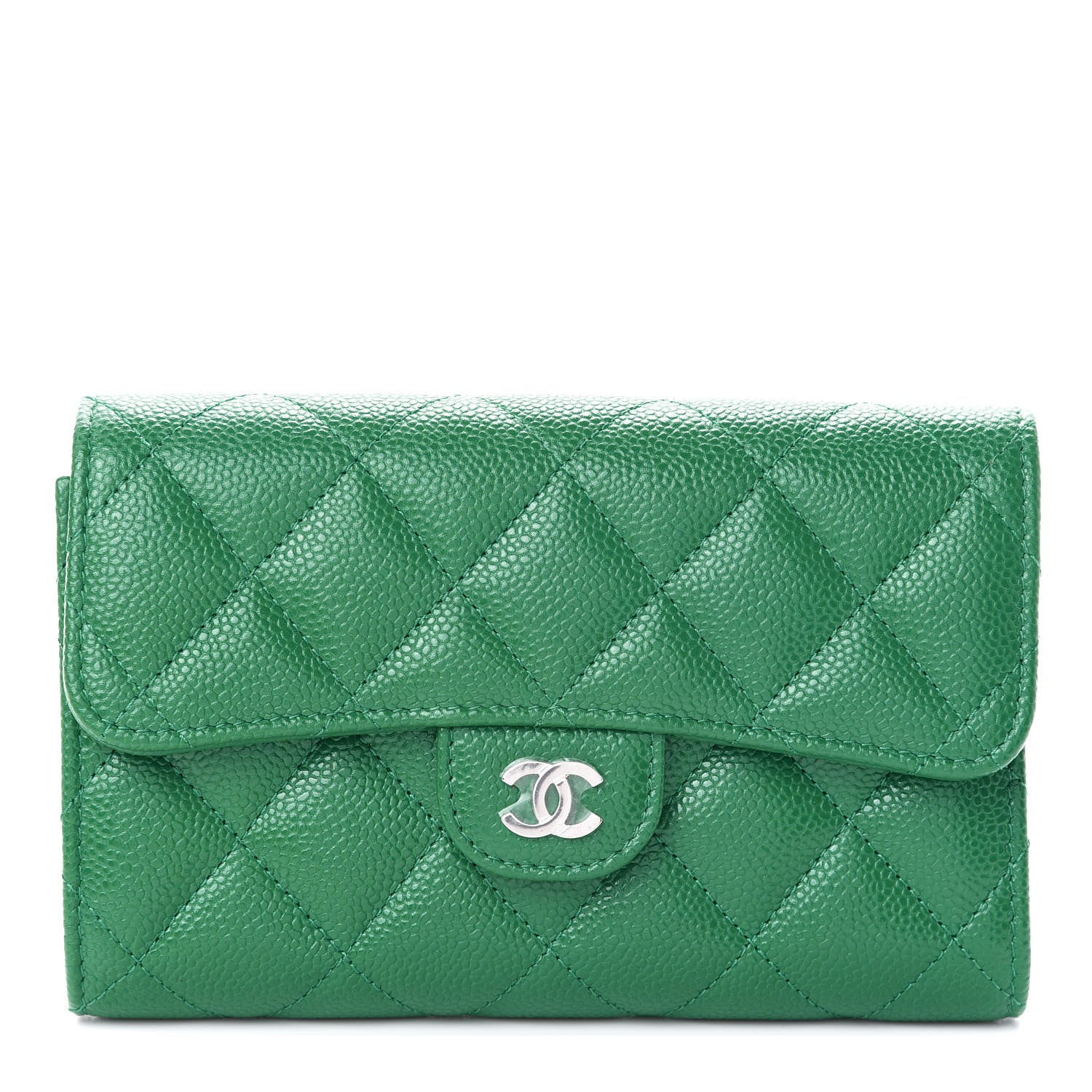 Chanel Metallic Caviar Quilted Medium Flap Wallet Green 1 of 7
