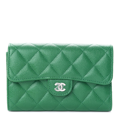 Chanel Metallic Caviar Quilted Medium Flap Wallet Green 1 of 7