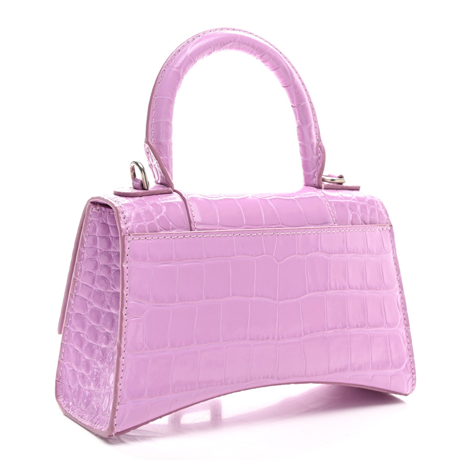 Balenciaga Shiny Calfskin Crocodile Embossed Hourglass Top Handle Bag XS Lilac 2 of 9