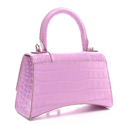 Balenciaga Shiny Calfskin Crocodile Embossed Hourglass Top Handle Bag XS Lilac 2 of 9