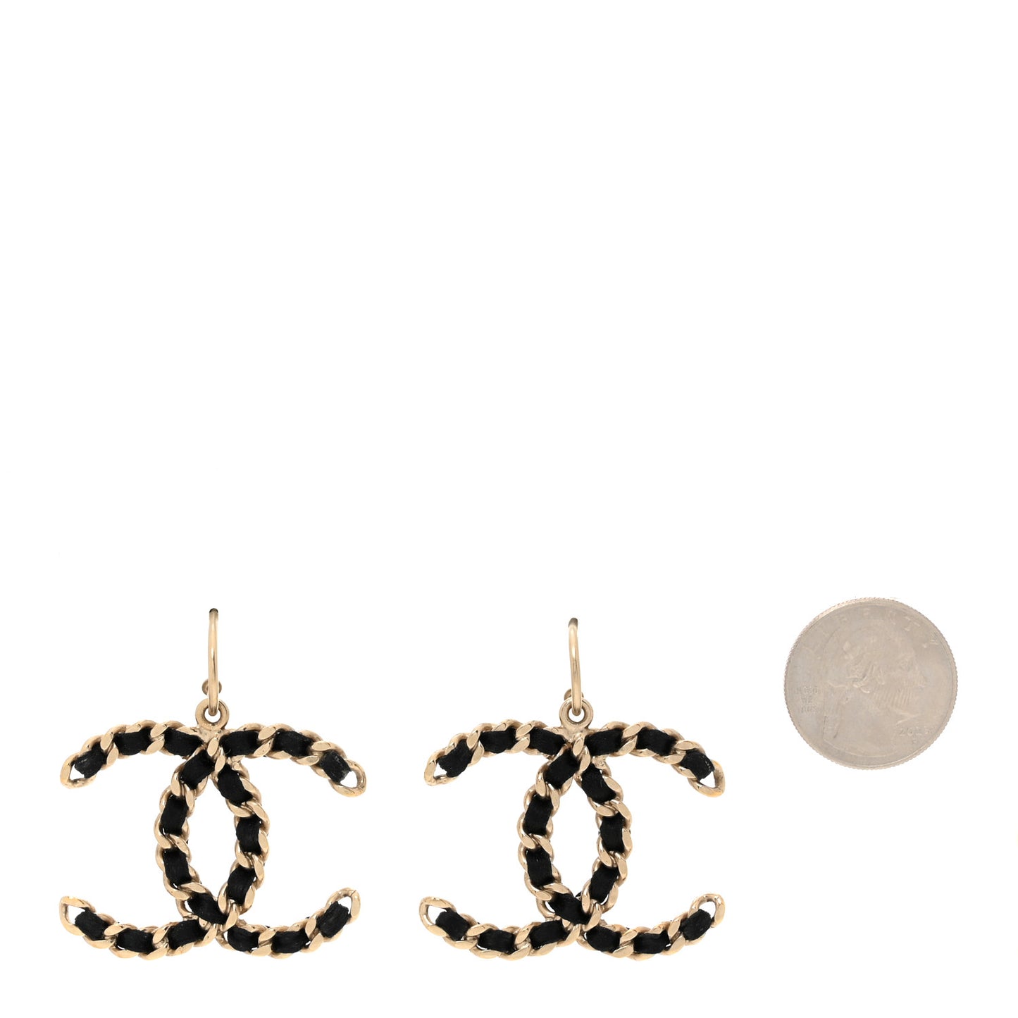 Satin CC Chain Earrings Light Gold Black