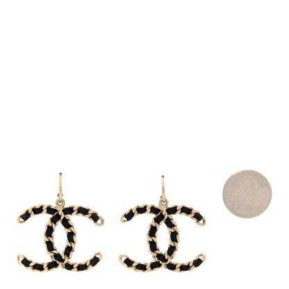 Chanel Satin CC Chain Earrings Light Gold Black 2 of 6