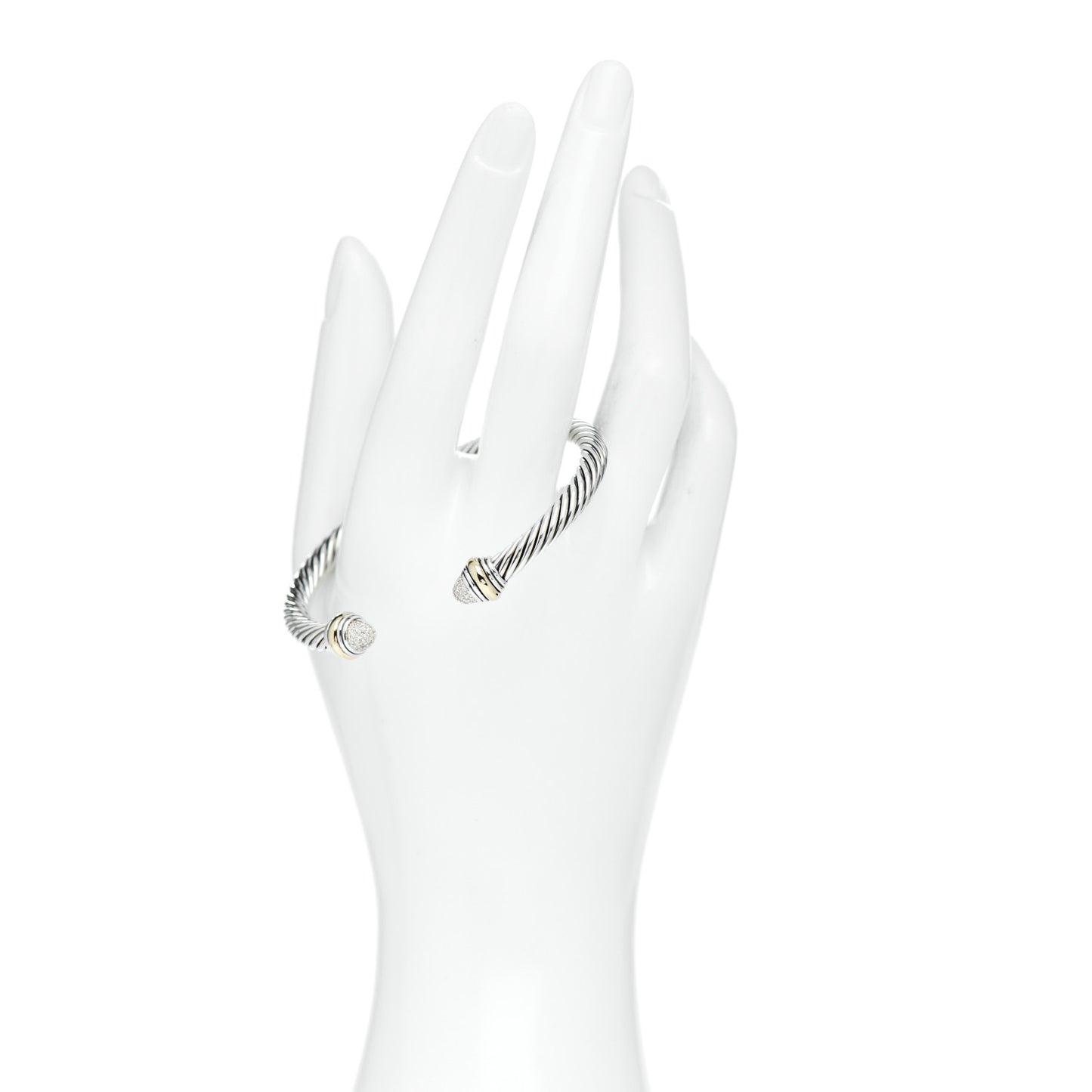 Sterling Silver 14K Yellow Gold Diamond 5mm Cable Classics Bracelet