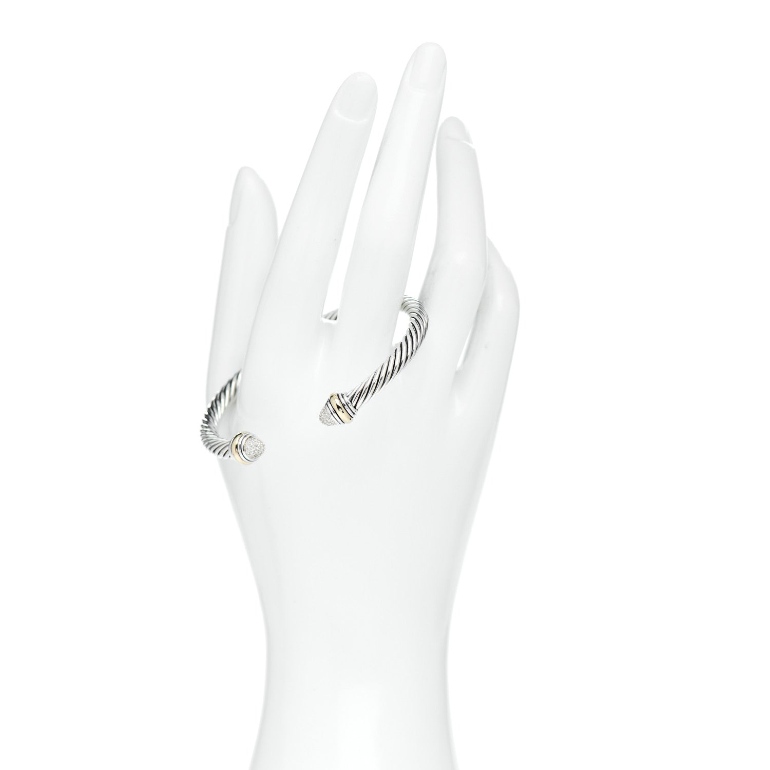 David Yurman Sterling Silver 14K Yellow Gold Diamond 5mm Cable Classics Bracelet 2 of 5