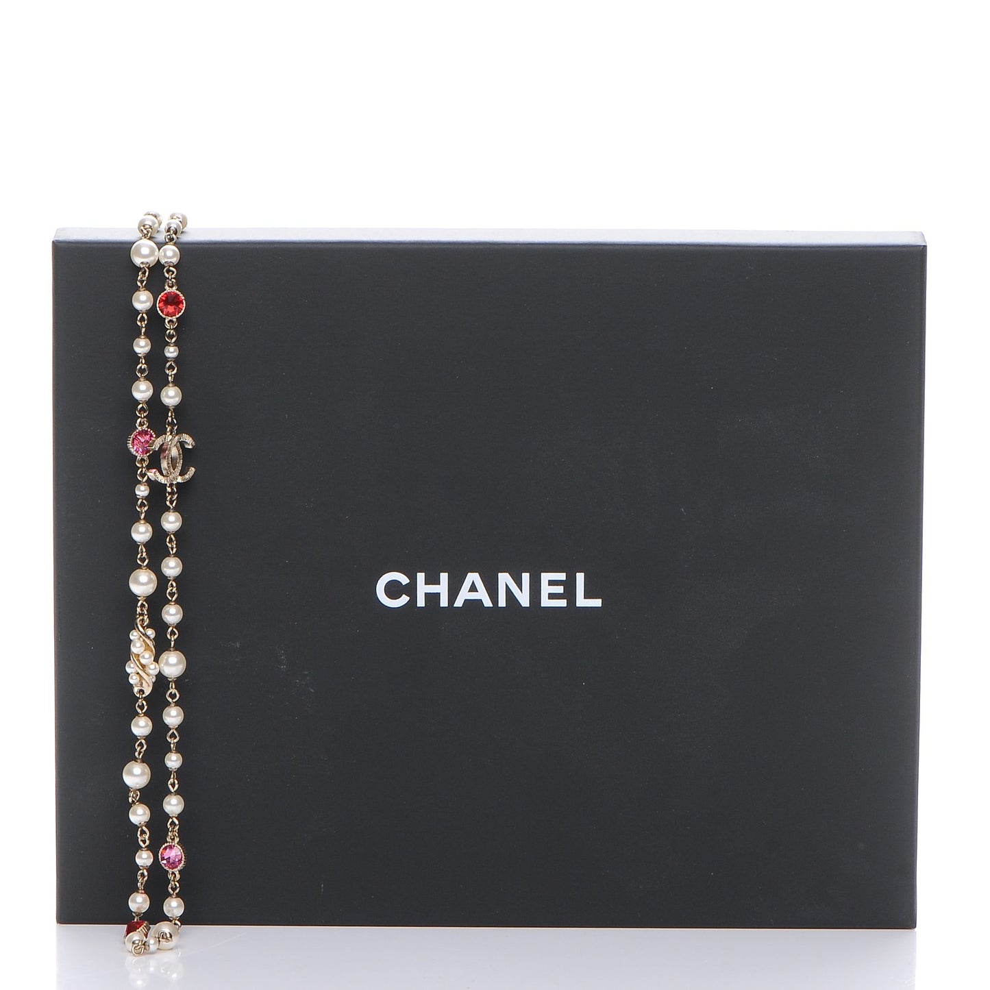 Pearl Bead CC Long Necklace Gold Red Pink