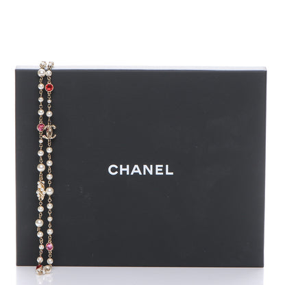 Chanel Pearl Bead CC Long Necklace Gold Red Pink 7 of 7