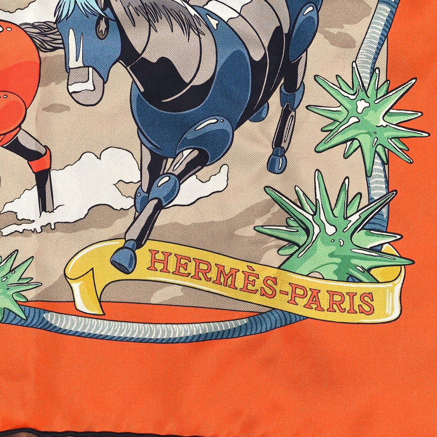 Hermes Silk Les Mustangs Double Face Scarf 90 Potiron Beige Multi 3 of 5