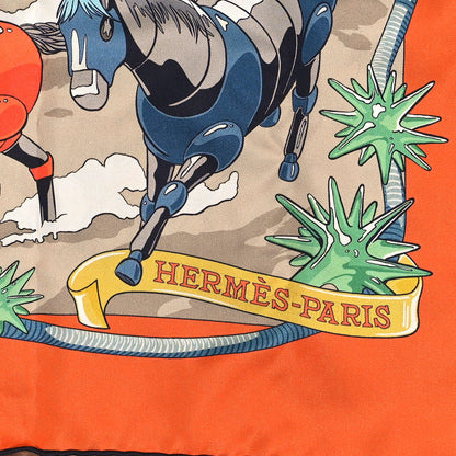 Hermes Silk Les Mustangs Double Face Scarf 90 Potiron Beige Multi 3 of 5
