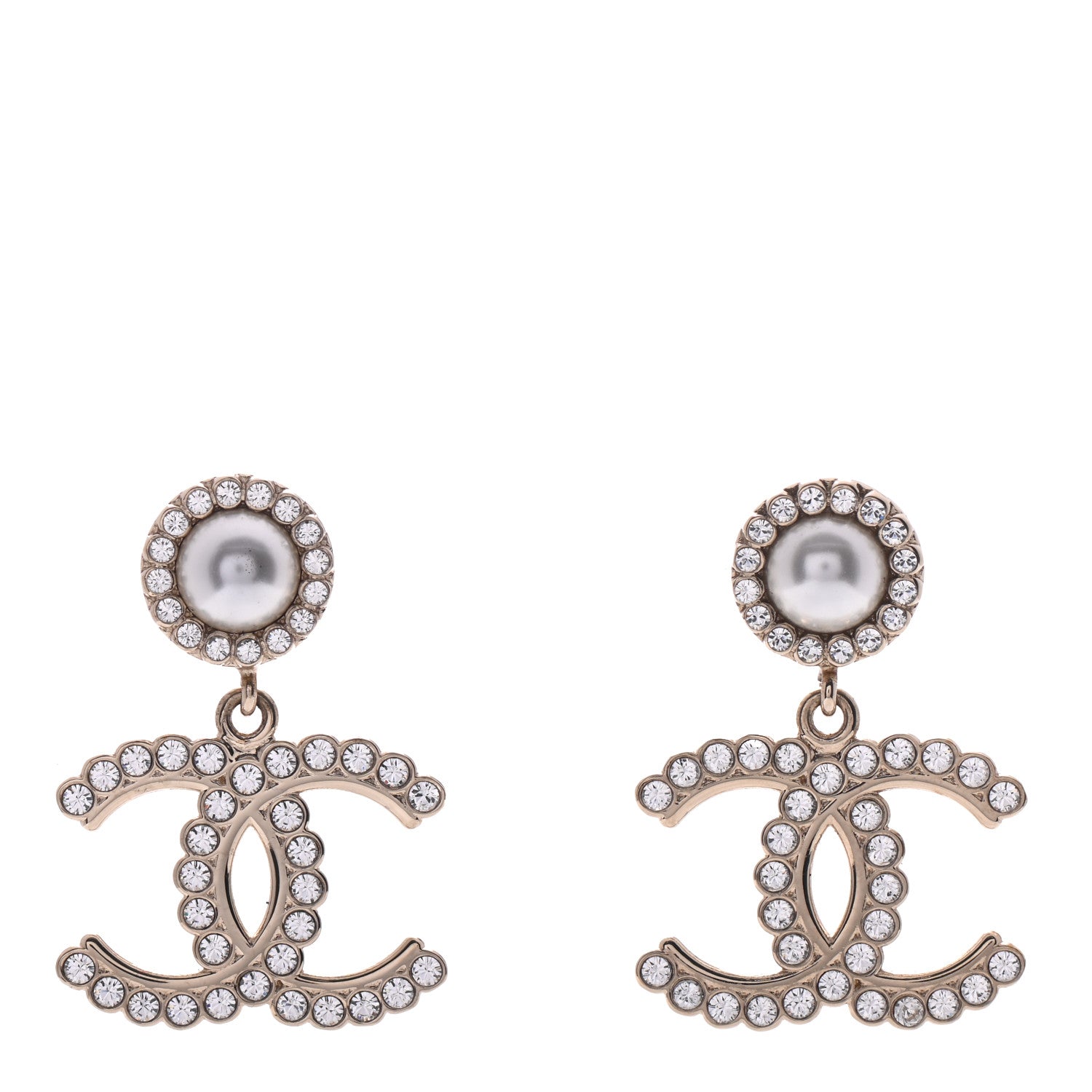 Chanel Crystal Pearl Bow-tiful CC Drop Earrings Gold 1 of 5