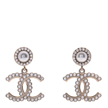 Chanel Crystal Pearl Bow-tiful CC Drop Earrings Gold 1 of 5
