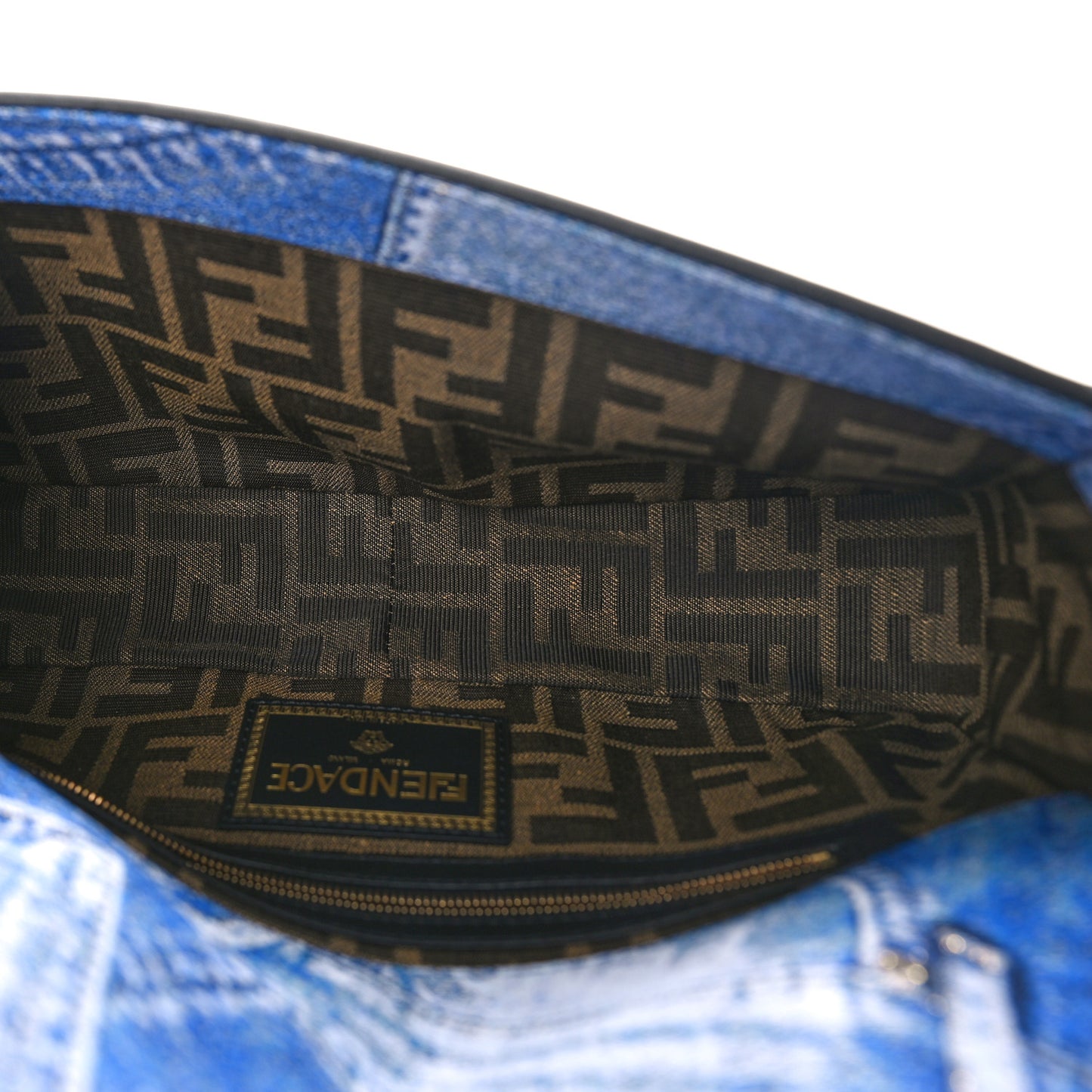 X VERSACE Denim Fendace Patchwork Baguette Blue