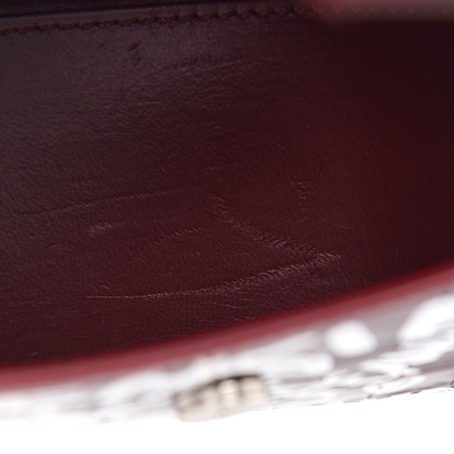 Calfskin Graffiti Crocodile Embossed Hourglass Top Handle Bag XS Dark Red White
