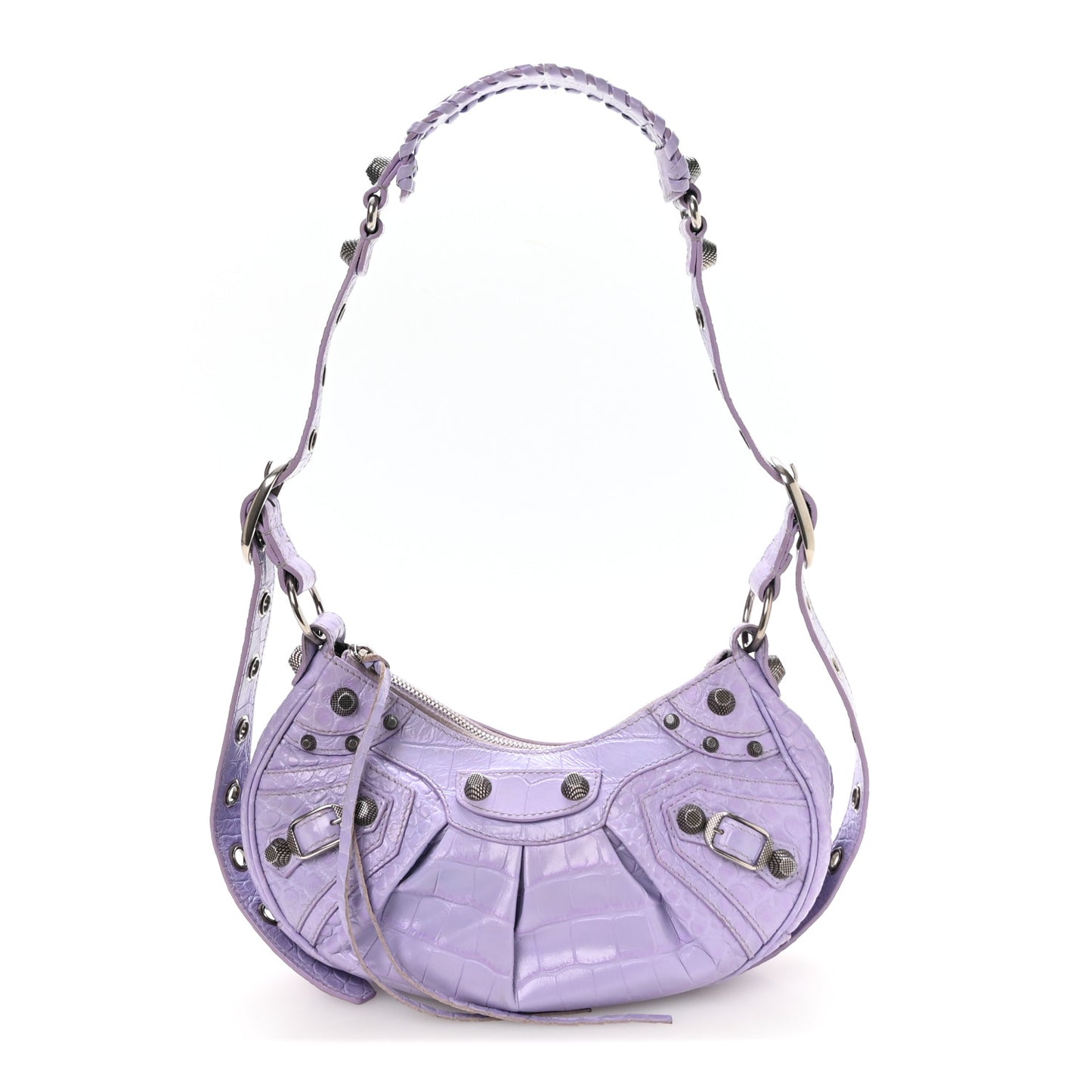 Extra Supple Calfskin Crocodile Embossed Le Cagole Shoulder Bag XS Lilac