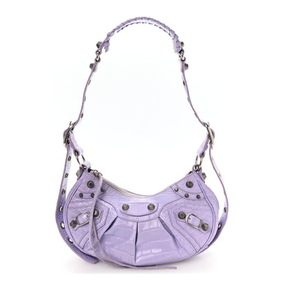 Balenciaga Extra Supple Calfskin Crocodile Embossed Le Cagole Shoulder Bag XS Lilac 1 of 11