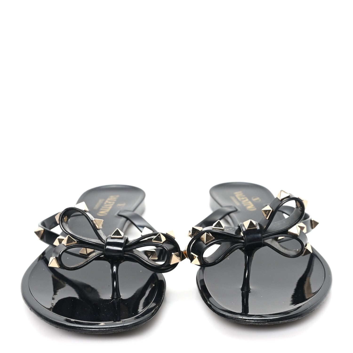 Valentino Garavani PVC Jelly Rockstud Bow Thong Sandals 40 Black