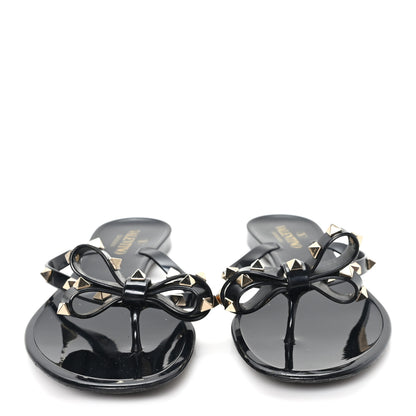 Valentino Garavani PVC Jelly Rockstud Bow Thong Sandals 40 Black 3 of 8