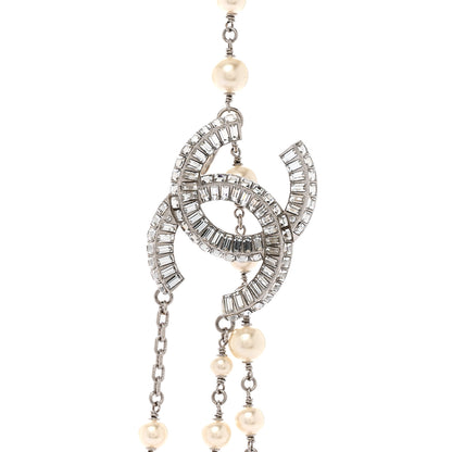 Chanel Pearl Baguette Crystal CC Long Necklace Silver 4 of 6
