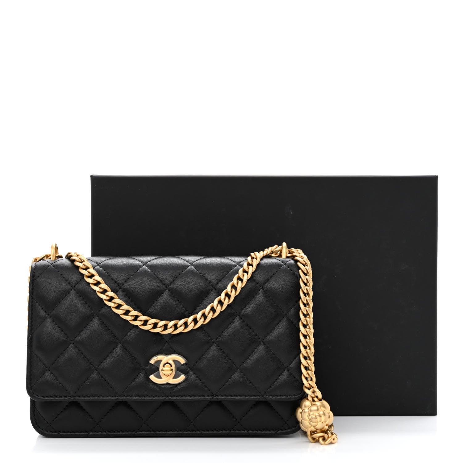 Chanel Lambskin Quilted Sweet Camellia Wallet on Chain WOC Black 11 of 11