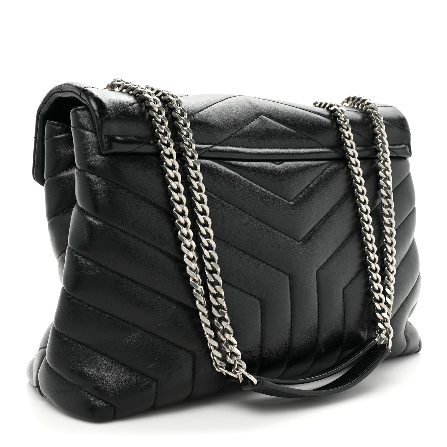 Calfskin Y Quilted Monogram Medium Loulou Chain Satchel Black