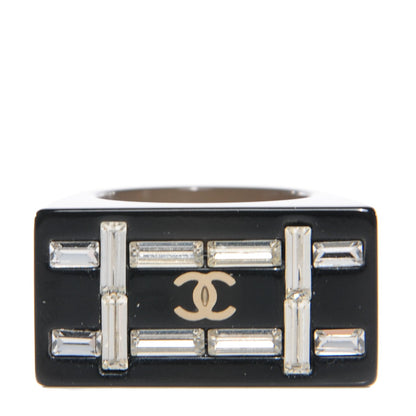 Chanel Resin Crystal Baguette CC Ring Black 6.5 1 of 5