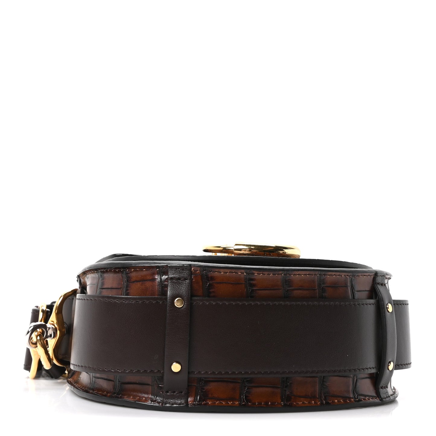 Calfskin Crocodile Embossed Small Tess Bag Dark Ebony
