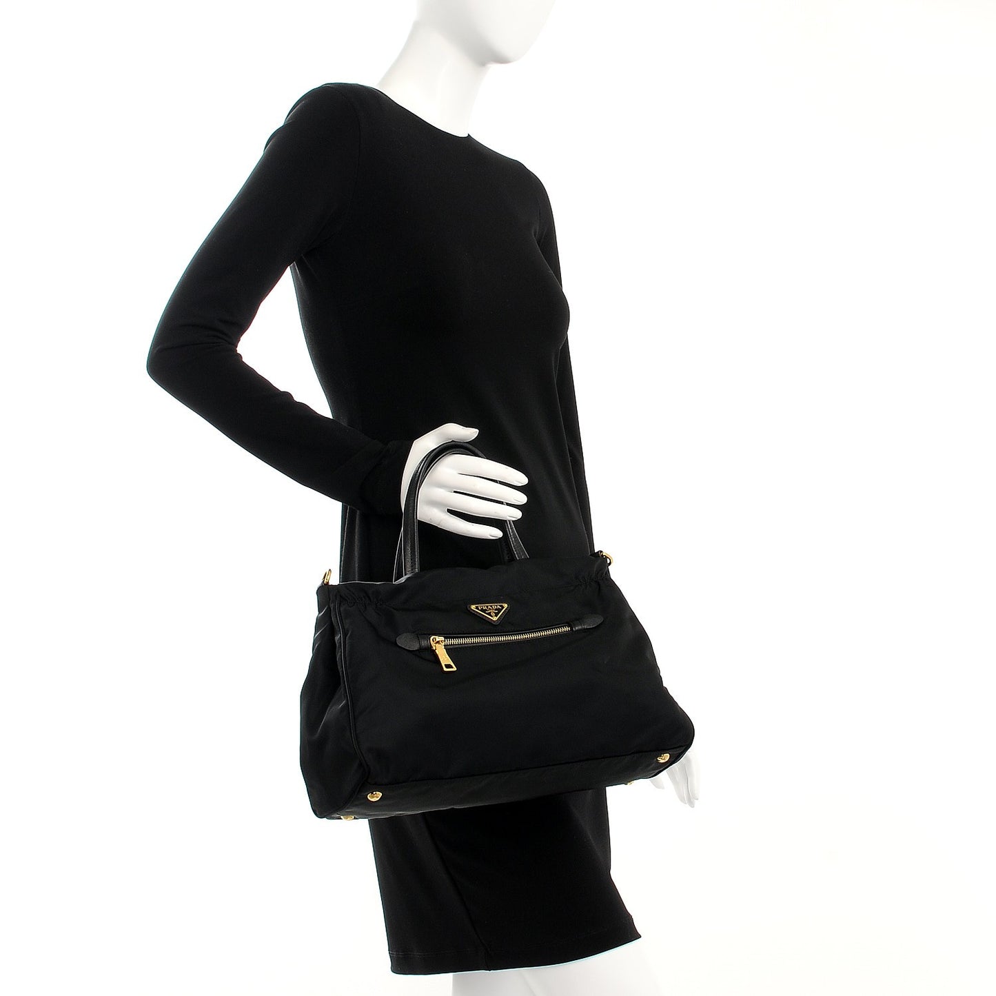 Tessuto Nylon Saffiano Shopping Satchel Black