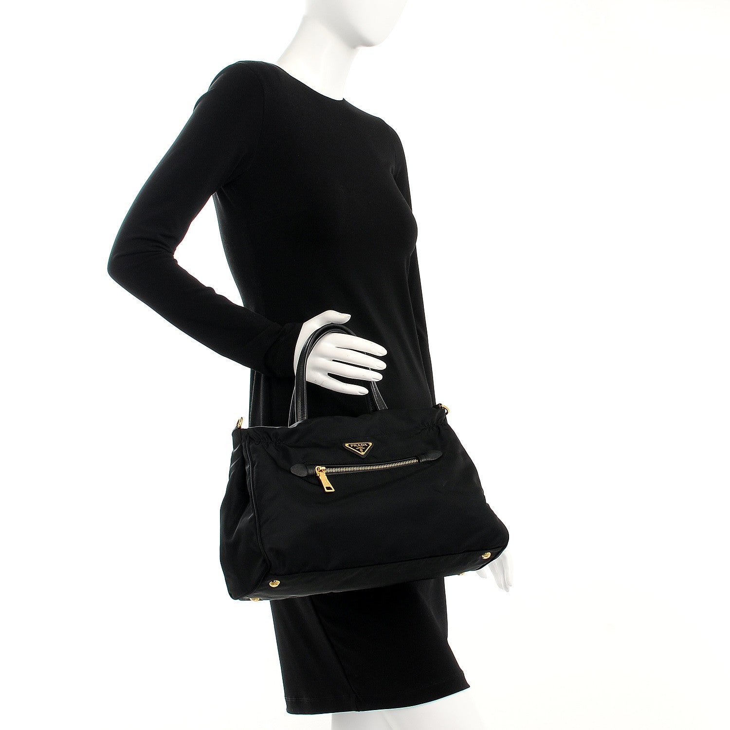 Prada Tessuto Nylon Saffiano Shopping Satchel Black 3 of 9