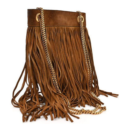 Saint Laurent Suede Calfskin Small Grace Fringed Hobo Bag Light Ocre 3 of 13