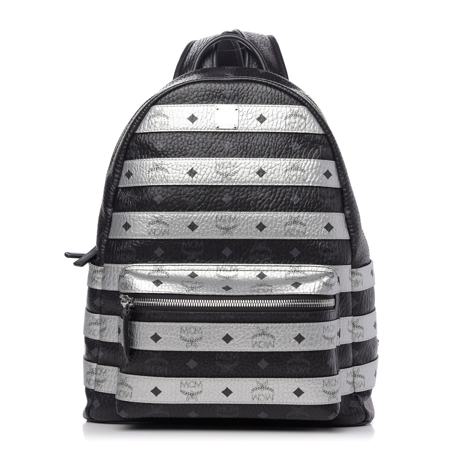 MCM Metallic Visetos Striped Medium Stark Backpack Silver Black 1 of 8