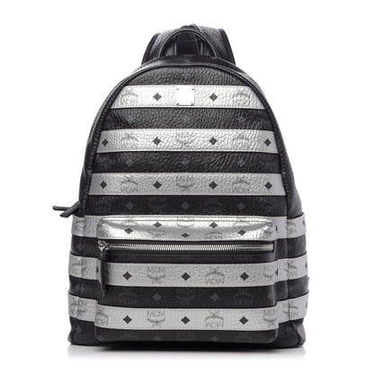 MCM Metallic Visetos Striped Medium Stark Backpack Silver Black 1 of 8