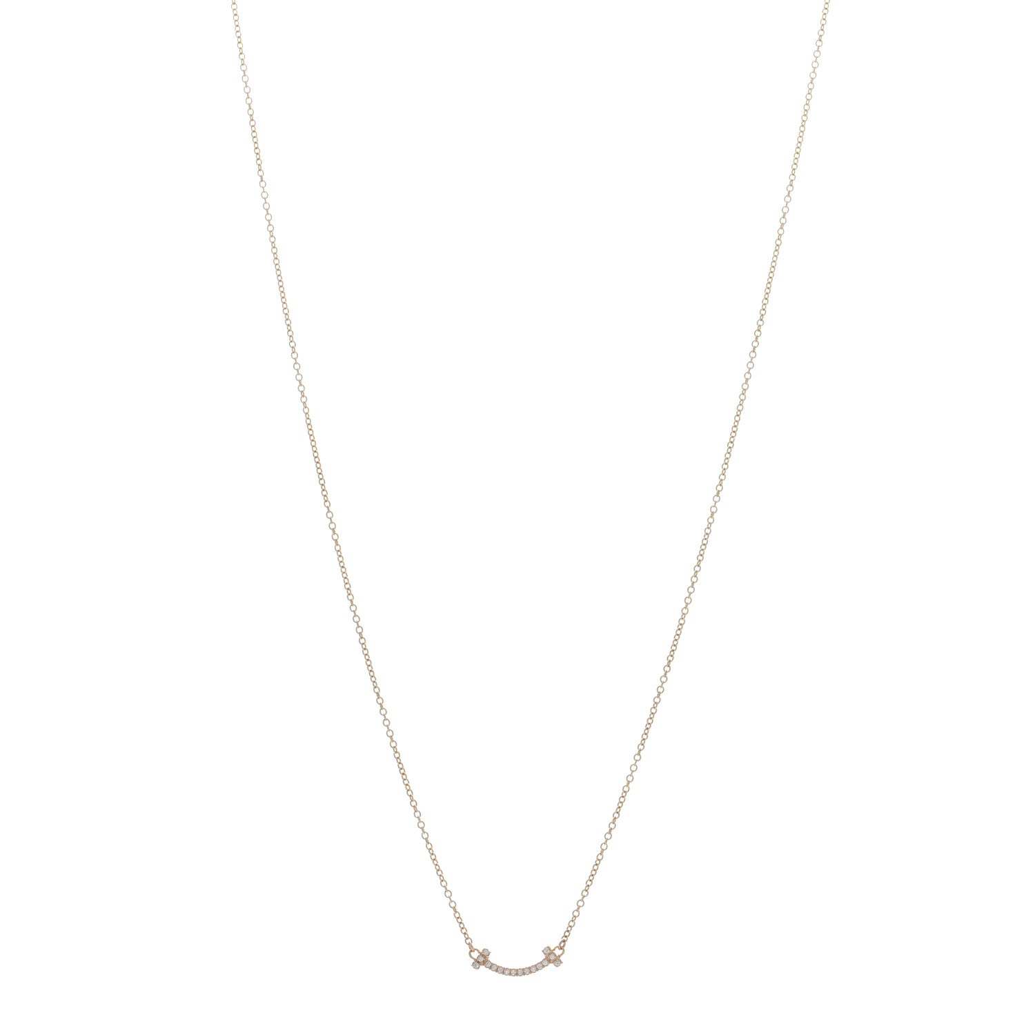Tiffany 18K Rose Gold Diamond Mini T Smile Pendant Necklace 1 of 4