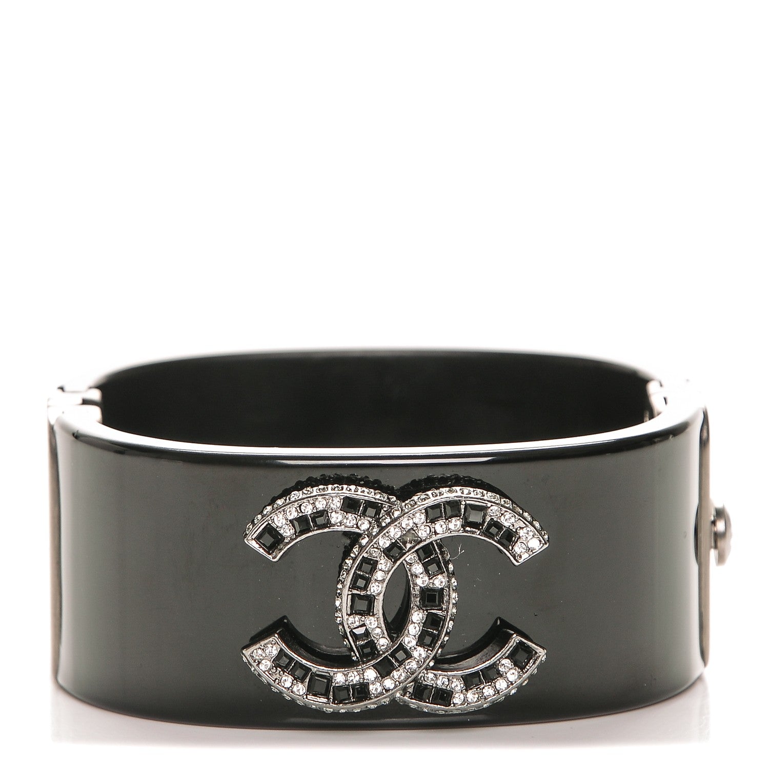Chanel Resin Baguette Crystal CC Cuff Black 1 of 6