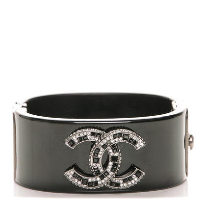 Chanel Resin Baguette Crystal CC Cuff Black 1 of 6
